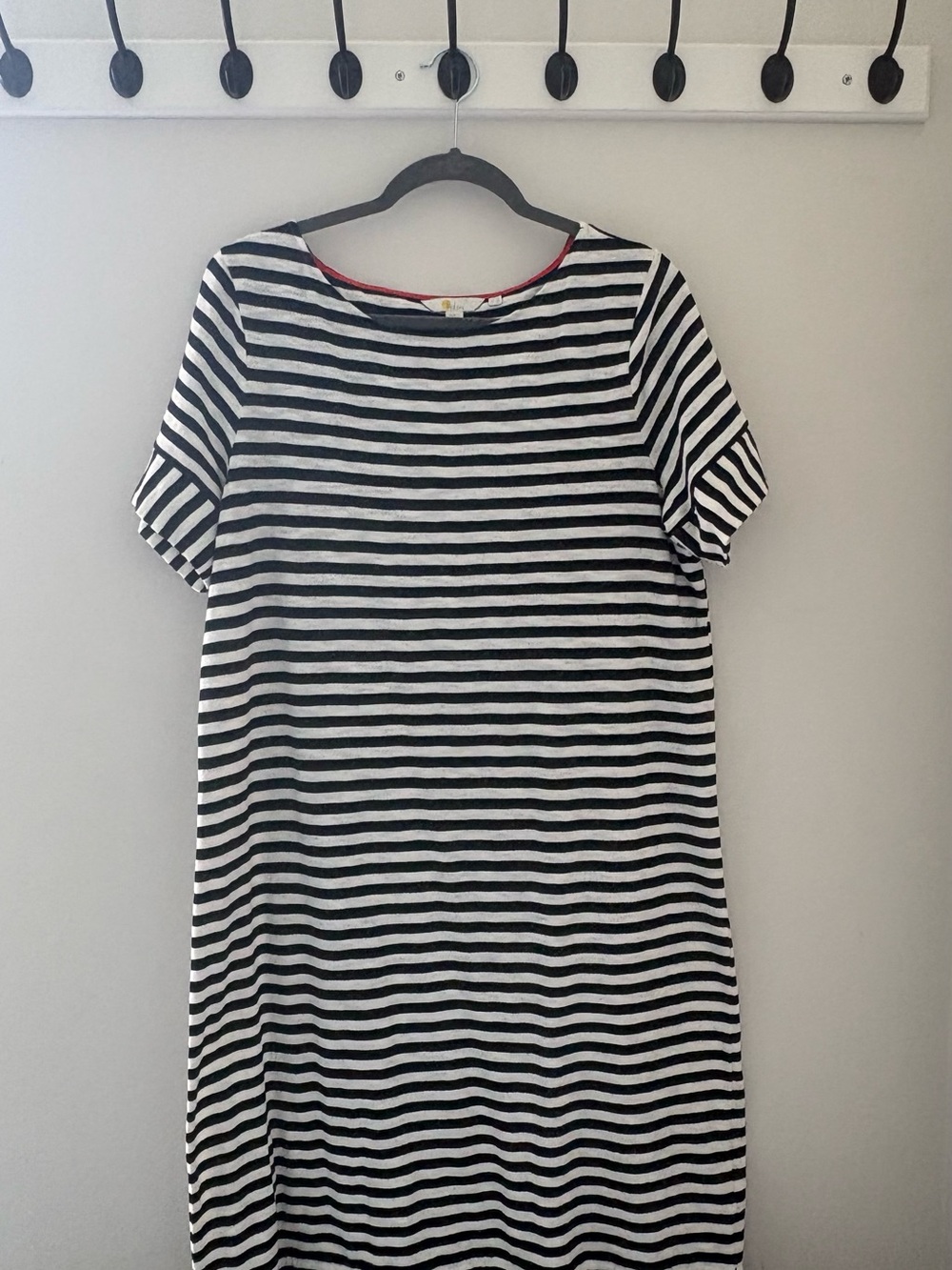 Boden Black and White Striped Midi Dress